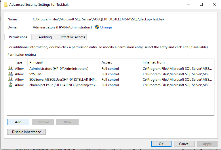 add permissions to backup file