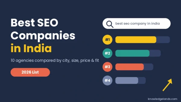 Best SEO company in India 2026 list with ranking bars and a search box